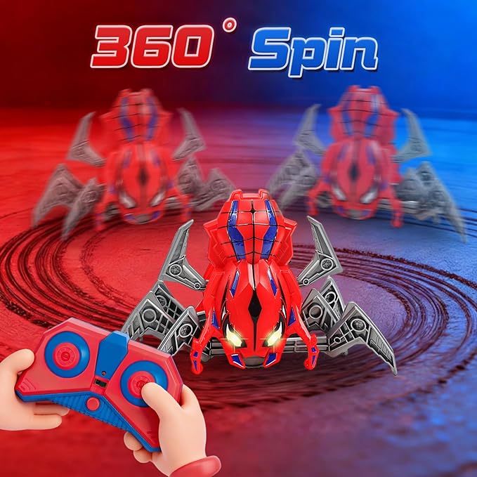 Remote Control Spider Toys for Boys 4-6 with Eyes Lights, Moving Legs, Fast Speed & 360° Spin, Rechargeable RC Spider Kids Toys for Ages 3-4 6-8 Ideal Party Christmas Birthday Gift for Kids