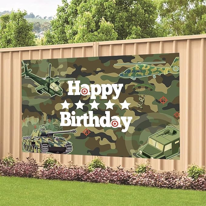Camo Happy Birthday Backdrop Decorations Camouflage Happy Birthday Banner Camo Army Military Photo Background for Home Indoor Outdoor Party Decorations Supplies 70.8 x 47.2 Inch