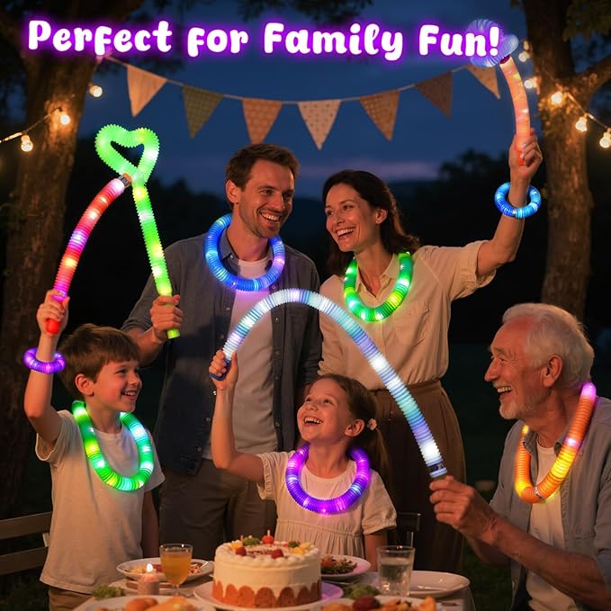LovesTown 24PCS Light Up Glow Sticks Pop Tubes for Easter Basket Stuffers, Glow in the Dark Party Favor Supplies for Kids Supplies, Light Up Necklace Bracelet Accessories for Boys Girls Birthday