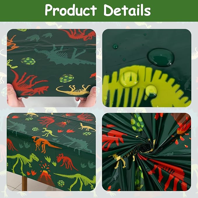 Staraise 3 Pieces Dinosaur Birthday Decorations Party Tablecloth, Dinosaur Table Cover PE Waterproof Rectangle Tablecloth for Kids Boy Birthday Classroom Dino World Party Decorations, 51.2X 86.6inch