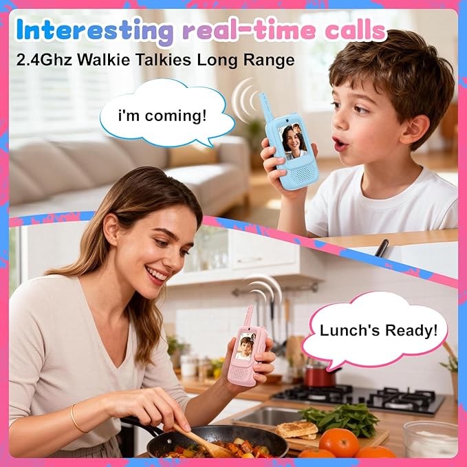 Video Walkie Talkies for Kids, 2 Pack Rechargeable Video Intercom Kids Walkies Talkies with HD Camera & Voice, Indoor Outdoor Games,Camping, Hiking for Boys Girls 3-12