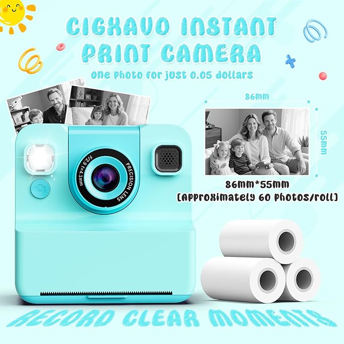 Kids Camera Instant Print :Flip-Up Camera Gift for Girls Ages 3-16 (for Christmas Or Birthday),1080P Hd Children Digital Video Instant Print Cameras with 3 Rolls Paper & 32Gb-Green