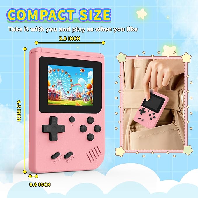 Retro Handheld Games Console Built-in 400 Video Games, Portable Handheld Emulator with 3.0 Inch Screen, Mini Travel Retro Gaming Consle (Pink)