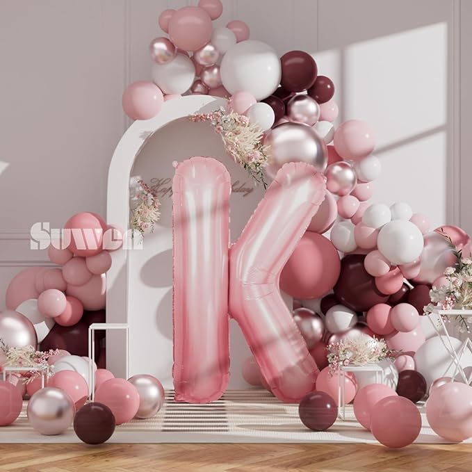 SUWEN 40 Inch Pink Large K Letter Balloons Big Foil Helium Letter Balloons A-Z Jumbo Mylar Happy Birthday Party Decorations for Girl Anniversary Party Supplies