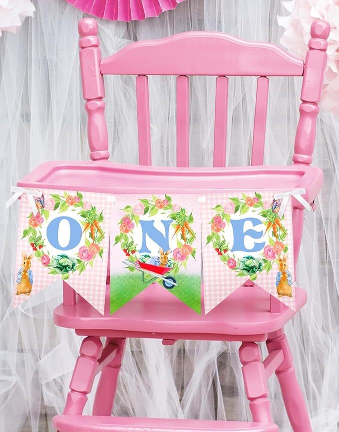 Peter Bunny Birthday Banner – Storybook Bunny Birthday Party Decorations, Garden Rabbit Birthday Theme for Kids Boys, Vintage Woodland Birthday Party Decor Peter Happy Birthday Banner Pennant - Rabbit Birthday Decorations - Peter Party Supplies - Pink