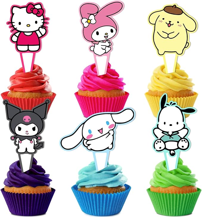 Kitty Birthday Party Supplies, 24PCS Cupcake Toppers Decorations for Kawaii Party Supplies Decor