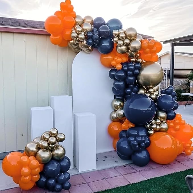 Orange and Blue Balloons, 60 Pcs 12Inch Navy Dark Light Metallic Blue and Matt Orange Latex Helium Balloon for Cartoon Kids Boy Men Birthdays Graduation Baby Shower Basketball Theme Party Decorations