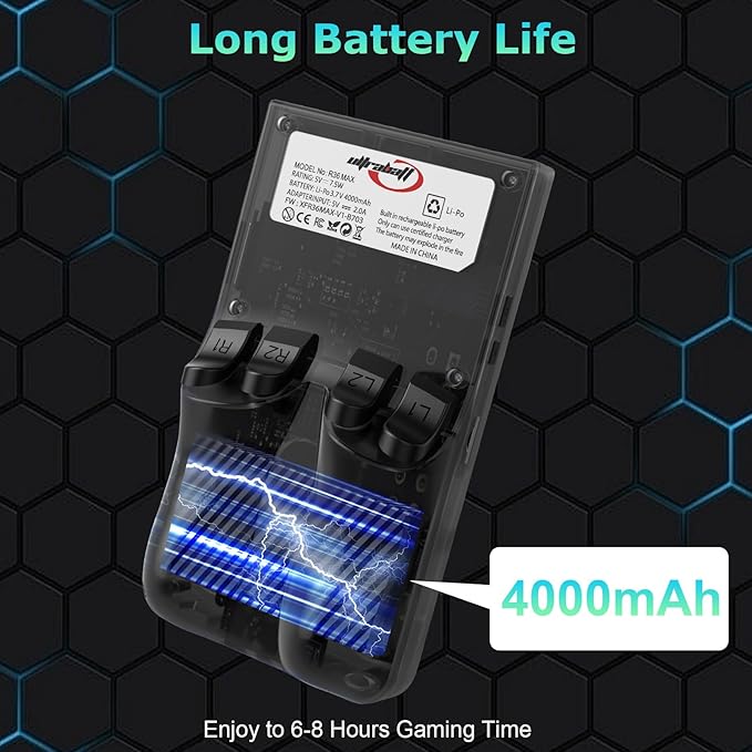 R36MAX Handheld Game Console, Built-in 4000mAh Battery, 4K HD 4" IPS Glass Screen, Supports 18000+ Classic Games, Linux-Based Retro Gaming Console (Black)
