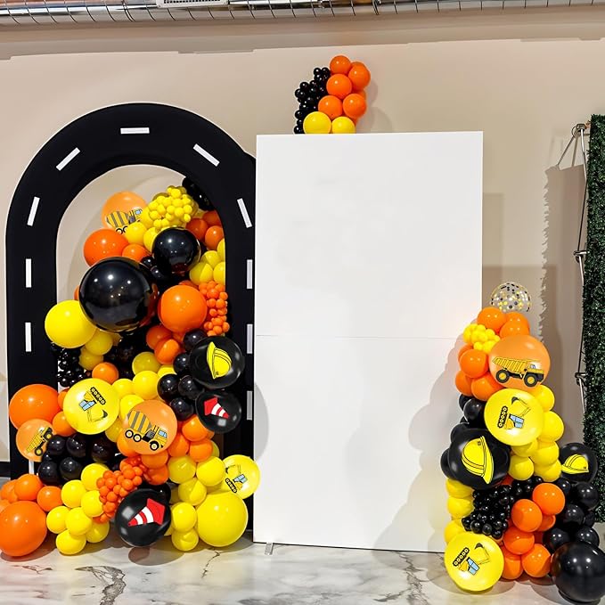 Construction Balloons, 12 Inch Black Yellow Orange Confetti Truck Construction Party Latex Balloons for Boy Excavator Party Baby Shower Truck Themed Birthday Decorations