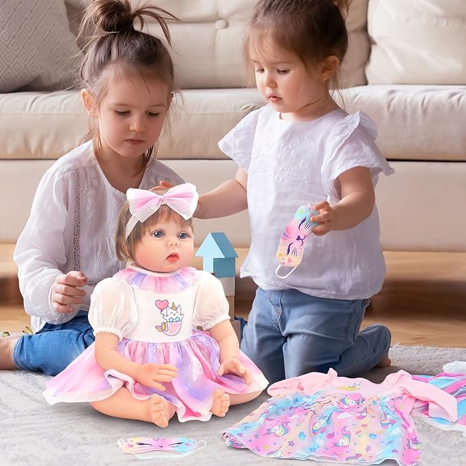 4 Sets Doll Clothes and Accessories for 20-22 Inch Dolls, 9 Pcs Clothes Dresses Outfits Including Dress, Headbands, Blindfold, Top and Pants
