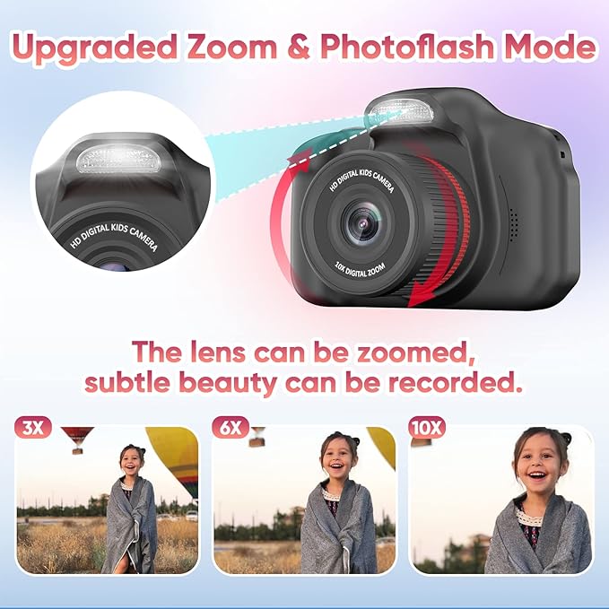 Seckton Kids Selfie Camera for Boys Age 3-9 Navy Blue & Digital Video Cameras with Flash for Kids 6-10, Portable Camera Toy 3 4 5 6 7 8 9 10 Year Old Boys Girls Black