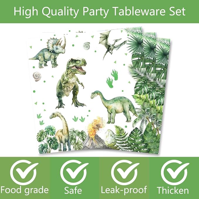 80 Pcs Watercolor Dinosaur 4th Birthday Party Supplies Roar I'm Four Birthday Tableware Includes Plates, Forks, Napkins for Boys 4 Rex Dinosaur Four Year Old Birthday Party Decorations Favors