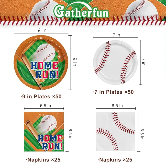 Baseball Party Supplies Kit for 50 - Complete with Dinner & Dessert Plates and Napkins- Baseball Birthday & Gameday Celebrations -Baseball Party Decorations &