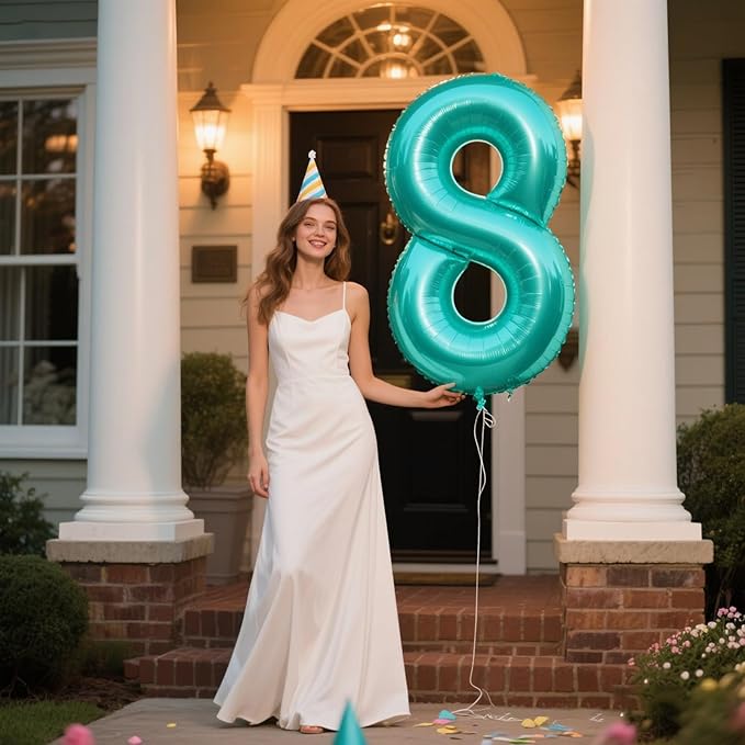 40 Inch Giant Teal Blue Foil Number 8th 18th 28th Birthday Balloons Teal Digit 8 Balloons for Men Women 80th Anniversary Party Decorations Supplies