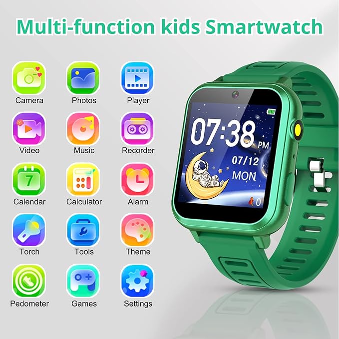 Kids Game Smart Watch Boys with 39 Puzzle Games Camera Video Player Pedometer Alarm Clock Calculator Flashlight 12/24 hr HD Touch Screen Kids Watches Toys for 7 8 9 10 11 12 Year Old Boys