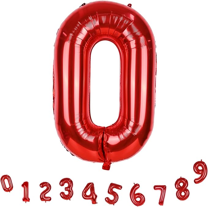 Red Large Number Balloons, 40 Inch Foil 0-9 Set Number Balloon for Girls Boys Age Birthday Party, Self Inflating Number Balloons Baby Shower Anniversary Christmas Party Decoration Women Men Supplies
