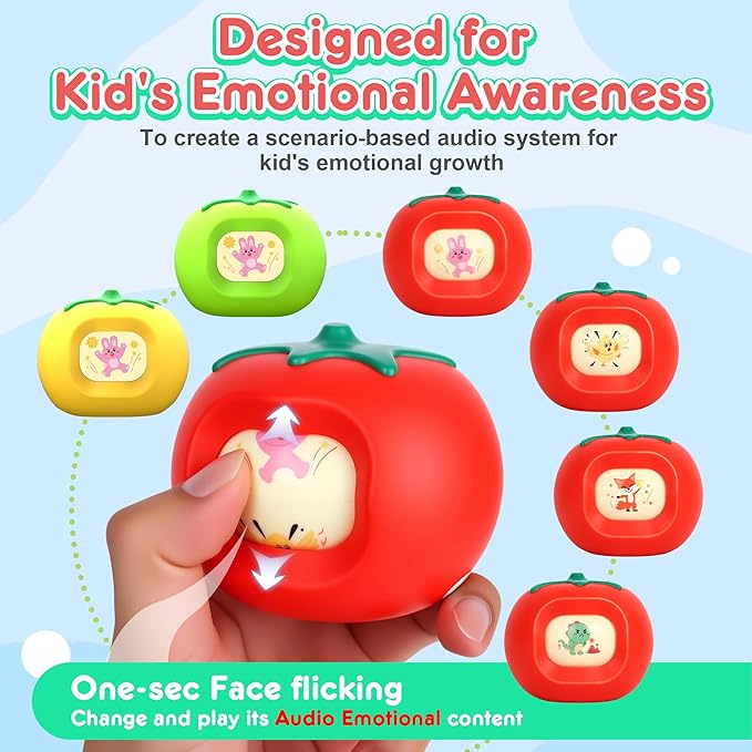 Kids Story Box Audio Player Starter with Tomato Face-Changing, Interactive Educational Toy & Storyteller, Preloaded 200+ Stories/Music, Bluetooth, Birthday Gift for Boys Girls (Yellow-2)