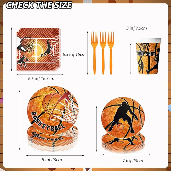 Basketball Party Supplies, Basketball Sports Theme Birthday Party Supplies Tableware Set,Include Basketball Plates and Napkins,Cups,Banner,Tablecloth for Basketball Birthday Decorations (Set C)