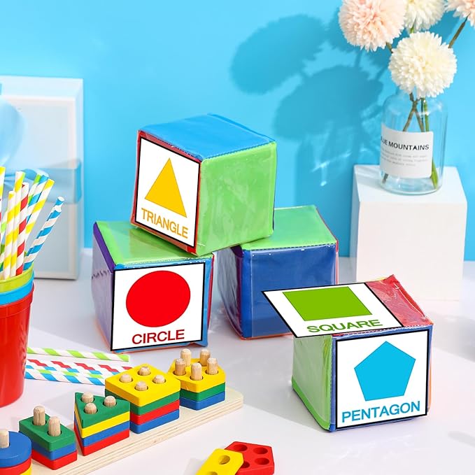 Yilloog 4 Pcs Large Foam Dice with Pockets DIY Education Playing Soft Dice Cube Learning Teaching Stacking Blocks Photo(3.94 Inch,Stylish Color)