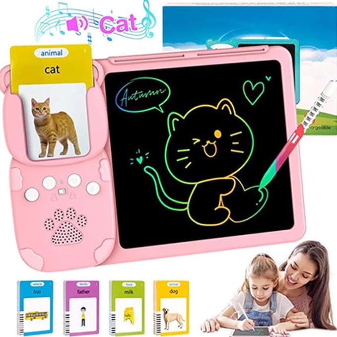Audible Learning Cards - Child Language Builder, plasticse Reading Assistant, Sound Picture Cards, Handheld Study Aid | Phonics Teaching Machine Engaging Skill Development Activities with plasticse