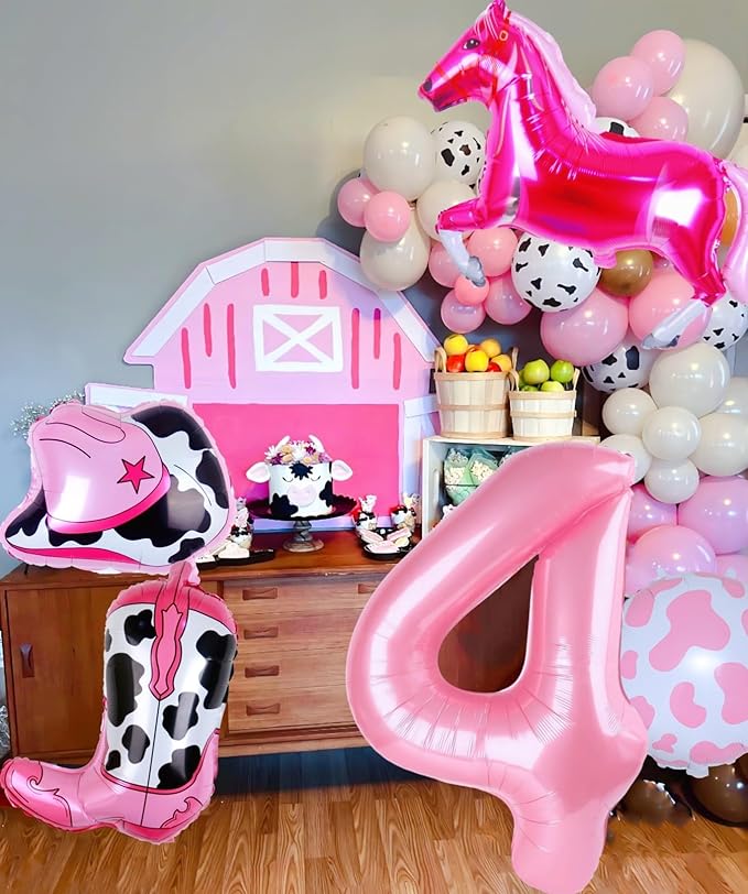 Cowgirl Balloons Disco Girl 4th Birthday Party Decorations, Pink Horse Hat Boot Balloons Rodeo Birthday Party Decor Supplies Favors Foil Mylar 32 Inch Light Pink 4 Balloon