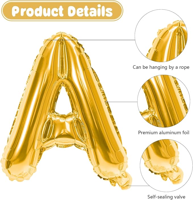 29PC Gold Happy Birthday Balloon Banner, 16 Inch 3D Aluminum Letter Banner Sign, Confetti Black Gold Metallic Balloons 18 Inch Star Heart Foil Balloons for Women, Men Party Decorations