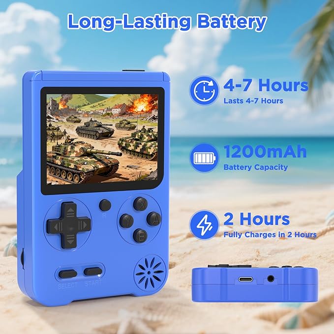 Retro Handheld Game Console, 3-inch IPS Screen Portable Game Console with 500 Built-in Classic Games ,1200mAh Rechargeable Battery, Plug & Play Video Games - Blue
