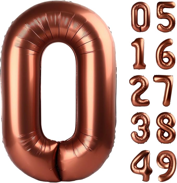 Dark Brown Helium Number Balloon 40 Inch, Giant Foil Coffee Brown Number 0 Birthday Balloons, Large Numbers 10 20 30 40 50 60 70 80 90 100 2025, Party Celebration Supplies Decorations