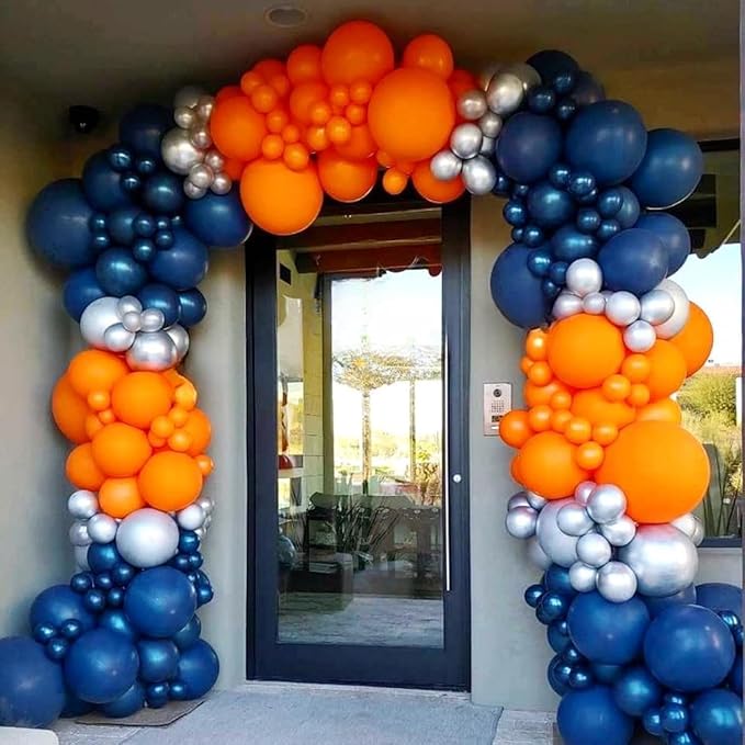 Orange and Blue Balloons, 60 Pcs 12Inch Navy Dark Light Metallic Blue and Matt Orange Latex Helium Balloon for Cartoon Kids Boy Men Birthdays Graduation Baby Shower Basketball Theme Party Decorations