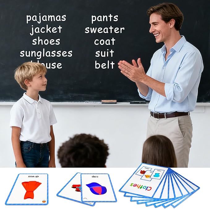 Learning Flashcards Clothes, 28 Different Clothes Educational Cards, Social Learning Card for Kids