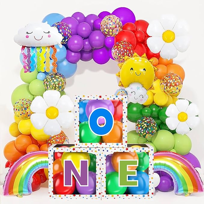First Birthday Decorations for Boy Girls, ONE Balloon Boxes with Balloons, ONE Blocks for Baby 1st Birthday Backdrop, Cake Smash Photo Props (Star)