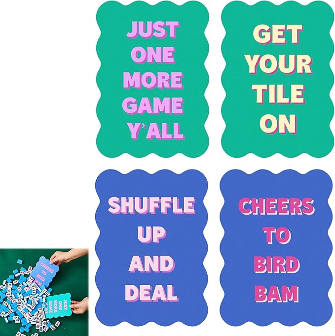 Soulchen 4 Pcs Mahjong Tile Mixer Shufflers for Mixing and Shuffling Tiles Plastic Mahjong Accessories Gifts for Lovers Games Decorative Printed Design (Blue & Green Style)