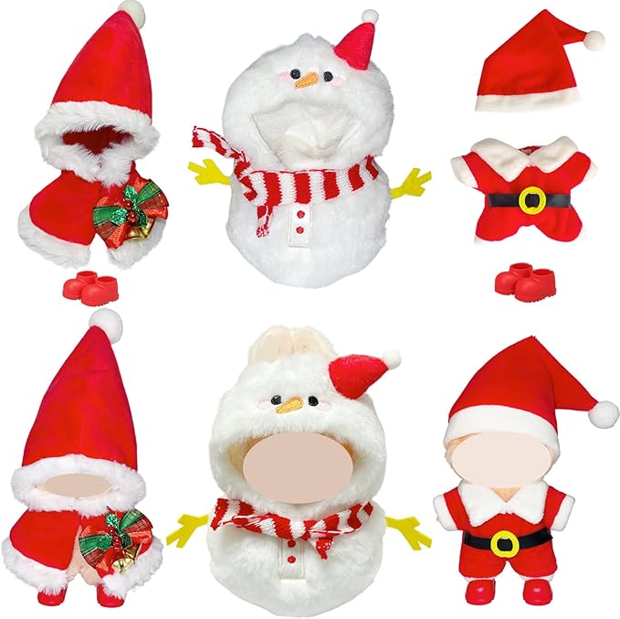 Christmas Doll Clothes for 17cm Dolls, 3 Sets Christmas Outfits Snow Man Santa Claus with Santa Hat Top Shoes & Accessories for Dolls Holiday Dressing up(No Doll)
