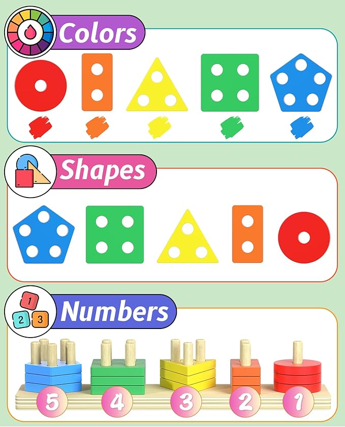Montessori Toys for 1 2 Year Old Girl and Boy Birthday Gifts, Shape Sorter Wooden Toys for Toddlers Age 1-3 2-4, Learning Educational Sensory Stacking Easter Basket Stuffers Toy Toddler Puzzles