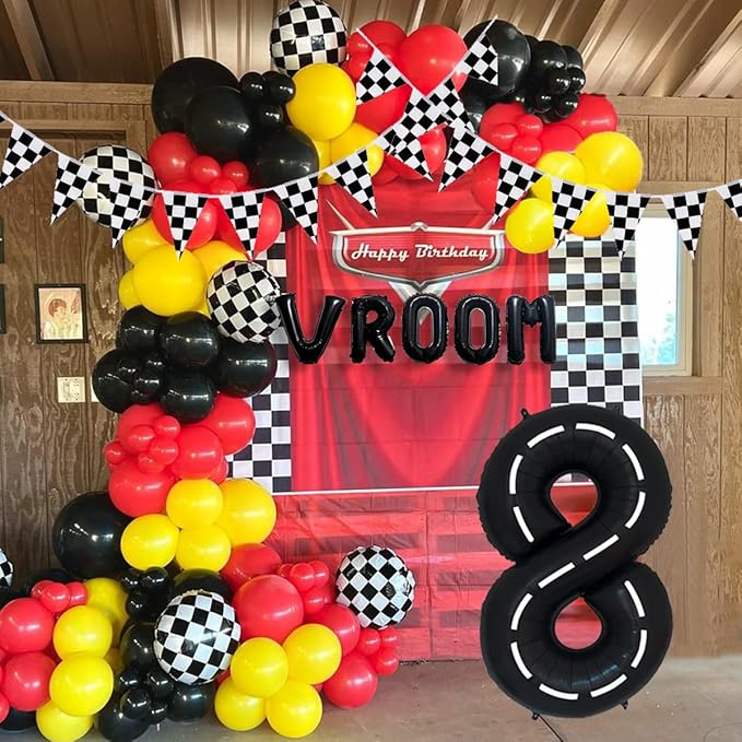 134pcs Race Car Balloon Party Supplies - Racing Car Theme Party Supplies Happy Birthday Racecar Number Balloons Garland Kit (Arch, 8)