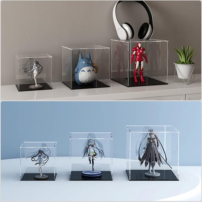 Acrylic Display Case for Collectibles and Toys, Versatile Clear Acrylic Display Box with Black Base for Action Figures and Trophy, 9x9x13-inch