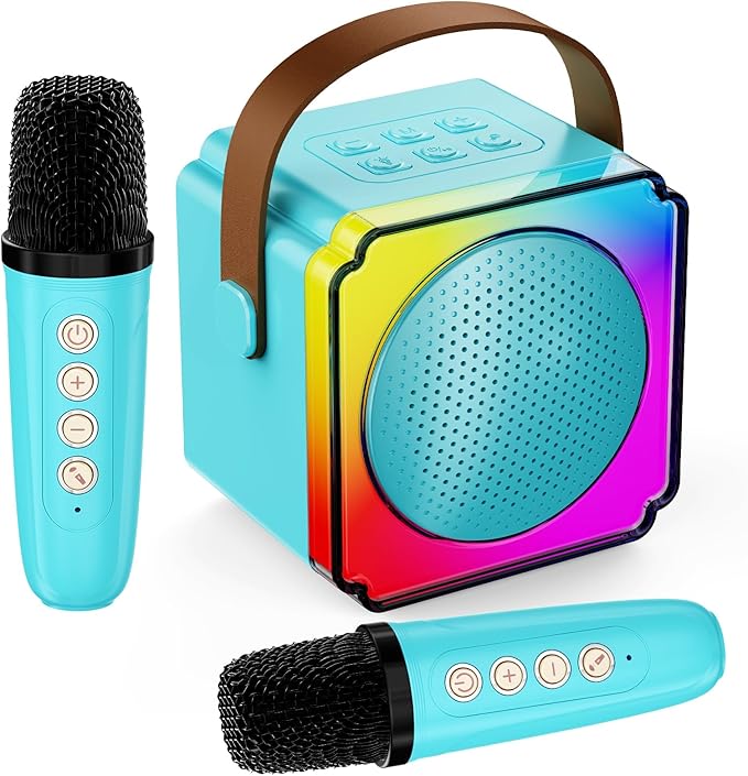 Karaoke Machine, Portable Speaker with Microphones, Birthday Family Party Gifts for Kids Girls Boys 3 4 5 Year Old