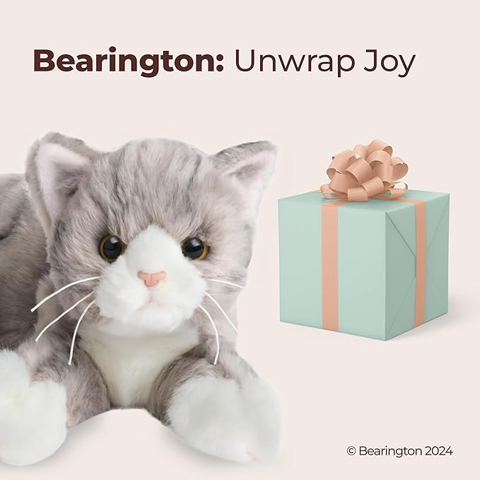Bearington Socks Stuffed Cat Plush - 15" Realistic Grey Tabby Cat Plush Toy with Soft Fur and Lifelike Details - Stuffed Kitty - Adorable Cuddly Kitten Plushie Gift for Kids and Toddlers