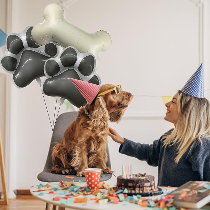 Dog Party Balloons Decorations, 2Pcs Grey Dog Paw Shaped Foil Balloons 1Pcs Bone Shaped Foil Balloons for Pets Party Kids Birthday Baby Shower Decorations