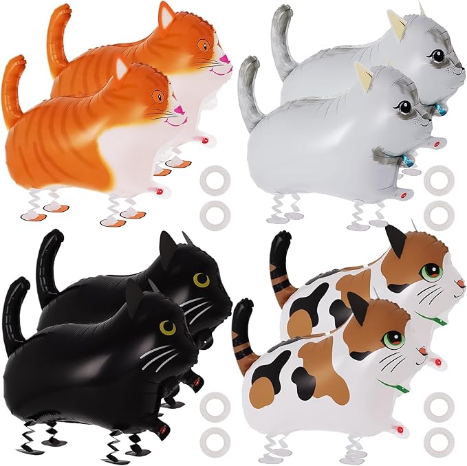 8 Pcs Walking Cat Balloons,Cat Balloons,Walking Animal Foil Mylar Balloon,Farm Birthday Decorations for Cat Theme Party Supplies (Cat-8 Pcs)