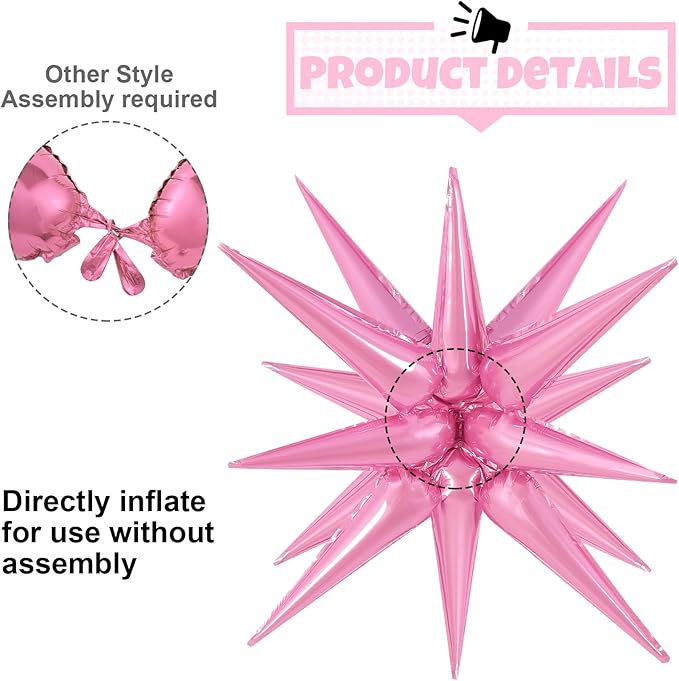 10 Pcs Pink Star Balloons Explosion Balloons Foil Cone Balloon Magic for Birthday Wedding Anniversary Party Backdrops Decorations Supplies, 6 Pcs 22Inches and 4 Pcs 27Inches