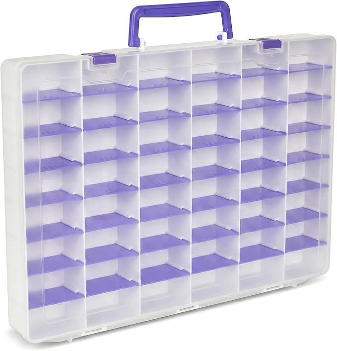 Toy Storage Box for Disney Doorables, for MGA Entertainment Miniverse, Holds 28+ Multi-Mini Figures with 48 Adjustable Grids - White with Purple Handle