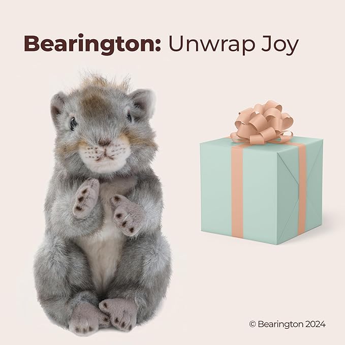 Bearington Peanut Squirrel Stuffed Animal Plush Toy - 8.5" Realistic Squirrel Plush with Soft Fur and Lifelike Details - Cuddly Squirrels Stuffed Animal Gift for Kids and Woodland Animal Lovers