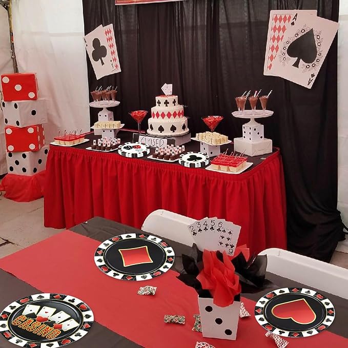 60 Pcs Casino Paper Plates, 9'' Poker Dice Print Plates for Casino Theme Party Decorations Las Vegas Party Decorations Game Night