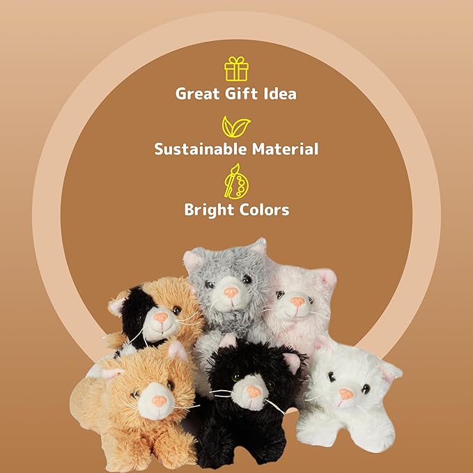 PREXTEX Realistic Looking Small Cat Stuffed Animal - 6 inch Stuffed Kittens with Lifelike Details - Plush Cat Set for Kids, Pet Toys, Home Decor, or Cat Lady Costume - Soft and Huggable - 6 Pack