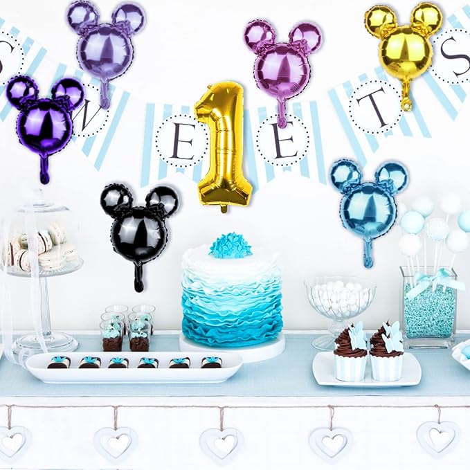 20 Pcs 18 Inch Mouse Head Foil Balloons Colorful Mouse Birthday Mylar Balloons Party Supplies Mouse&Number Aluminum Foil Balloon for Kids First Birthday Baby Shower Theme Party Decoration Photo Props