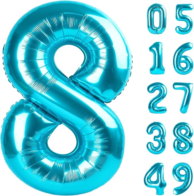 Blue Foil Number 8 Balloon 40 Inch, Helium Mylar Eight Number 8 18 28 38 48 58 80 88 Birthday Balloons, 8th Blue Women Men Wedding Anniversary, Graduations Party Supplies