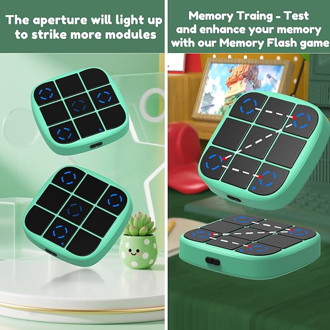 Rechargeable Tic-Tac-Toe Bolt Game, Upgraded 4-in-1 Handheld Puzzle Console, Electronic Educational Memory Game, Portable Travel Car Ride Board Games for Kids Adults (Cyan)