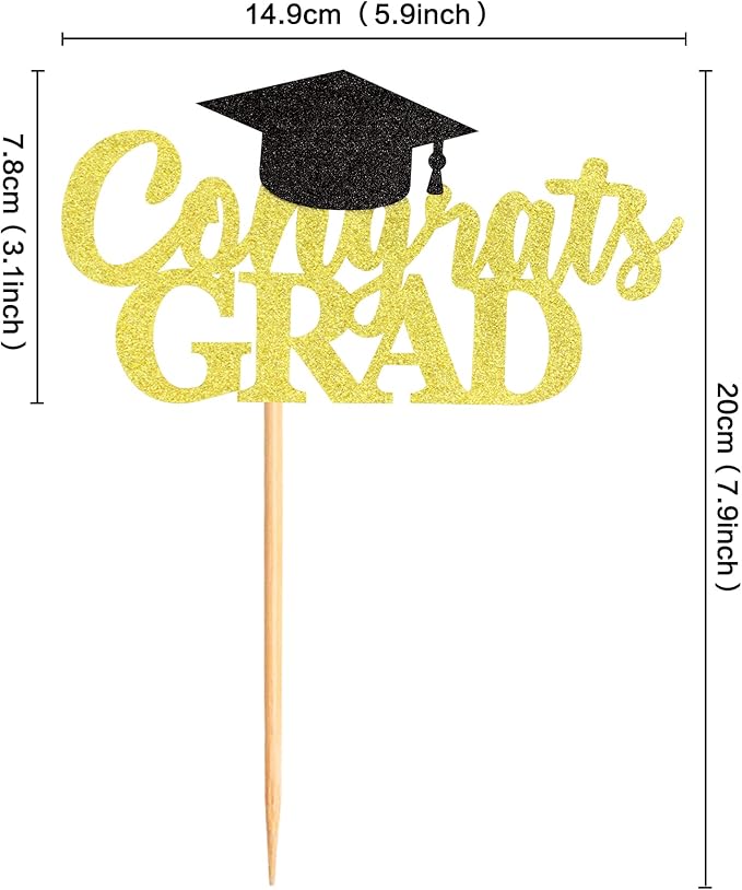 Gold Glitter 2026 Congrates Grad Cake Topper Congrats Grad Cap Cake Picks Graduation Food Picks for Graduate Party Decorations Supplies