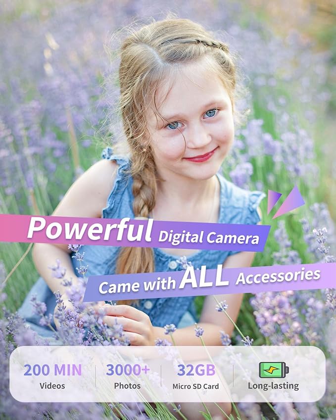 Digital Camera, Kids Camera FHD 1080P Point and Shoot Camera with 16X Zoom Anti Shake, Small Compact Camera for Teen Starter Children Kid Student Girl Boy(Purple)